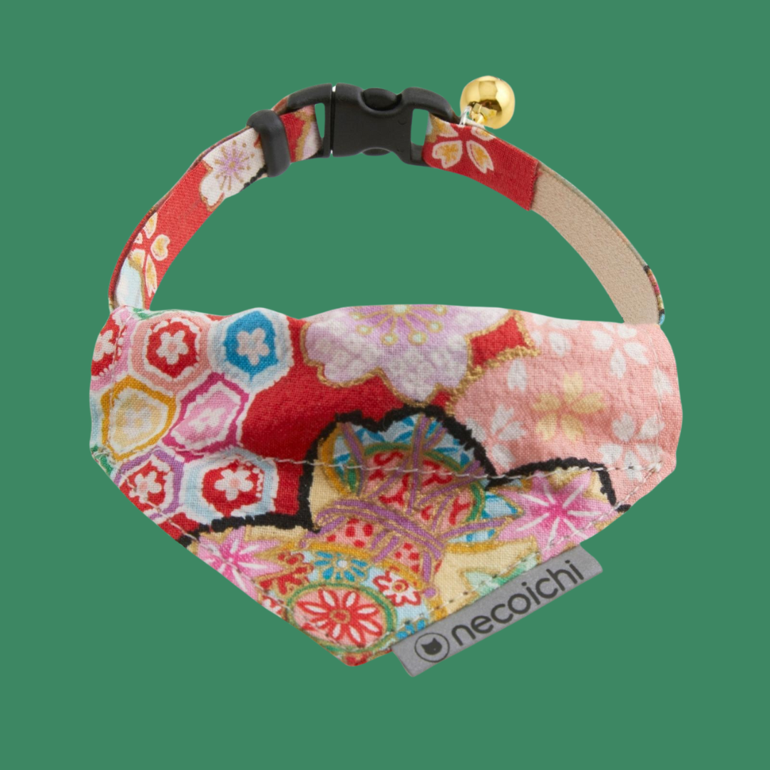 Necoichi Bandana Collar with Air Tag Pocket Red