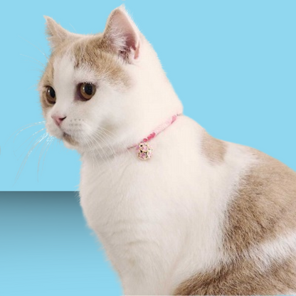 Chirimen Collar with Clover Bell Pastel Pink