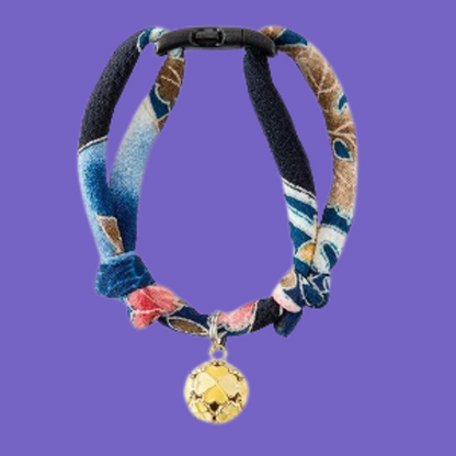 Chirimen Collar with Clover Bell Navy